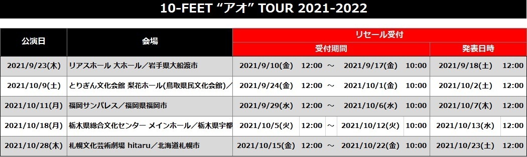 10 Feet アオ Tour 21 22 大船渡 札幌公演 Br チケットを購入されたいお客様に関するご案内 10 Feet Official Web Site