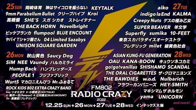 12.27(火)　FM802 ROCK FESTIVAL RADIO CRAZY 2022　インテックス大阪
