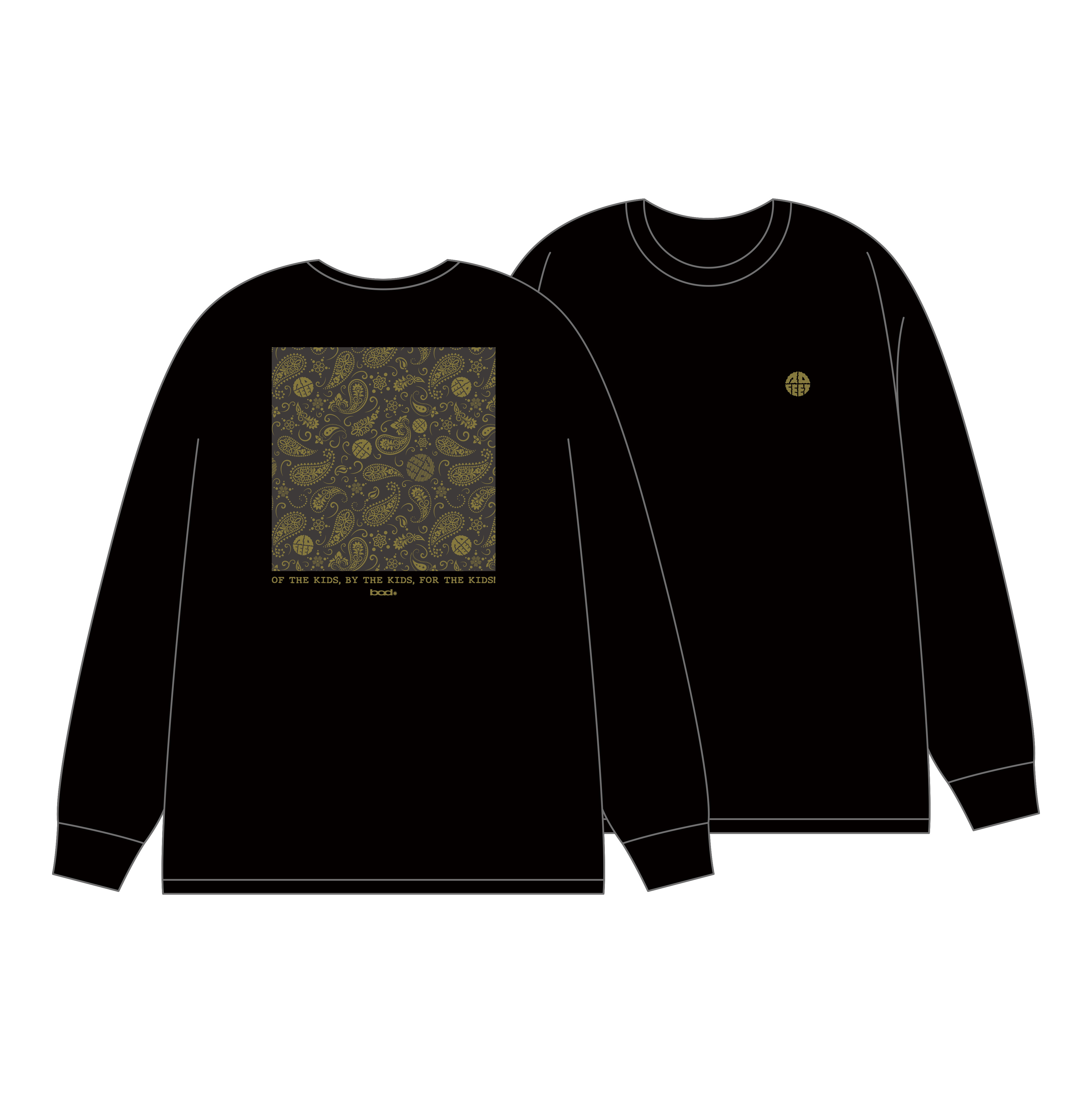 ペイズリープリント ロングスリーブTシャツ（黒 x カーキ） | 10-FEET